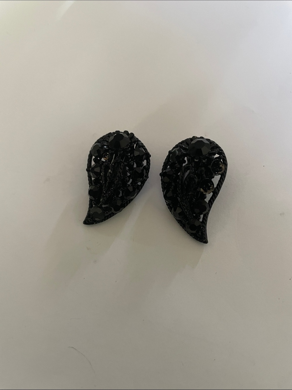 Black Teardrop Crystal Clip-On Earrings 8/21/6